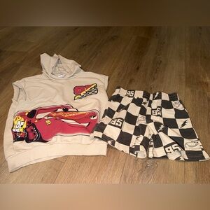 Cars Cream Graphic Sleeveless Hoodie and Shorts Set